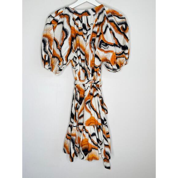 Willa Story Rachel Puff Sleeve V-Neck Babydoll Mini Dress Orange Black Womens XS - Picture 9 of 9